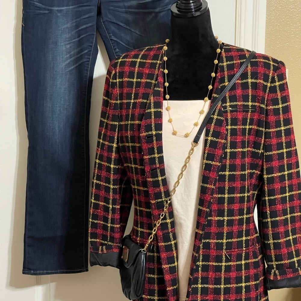 VINTAGE Y2K KASPER & CO ASL WOOL BLEND PLAID BLAZER SZ 10